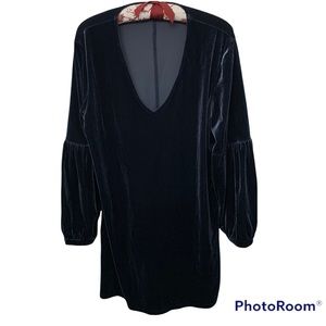 Madewell Velvet Balloon-Sleeve Dress Navy Size Large